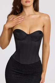 Oh Polly Araminta Top Corset Satin Noir Dos Lacé