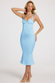 Oh Polly Elyra robe midaxi bleu clair satin bustier