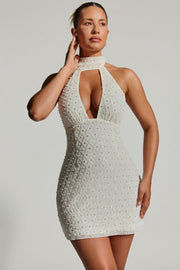 Oh Polly Henrietta Robe Mini Strass Blanche à Foulard