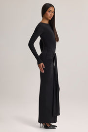 Oh Polly Mericia Robe longue noire jersey nouée