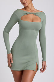 Oh Polly 8490 Mini Robe Femme Vert Sauge Modal Twist