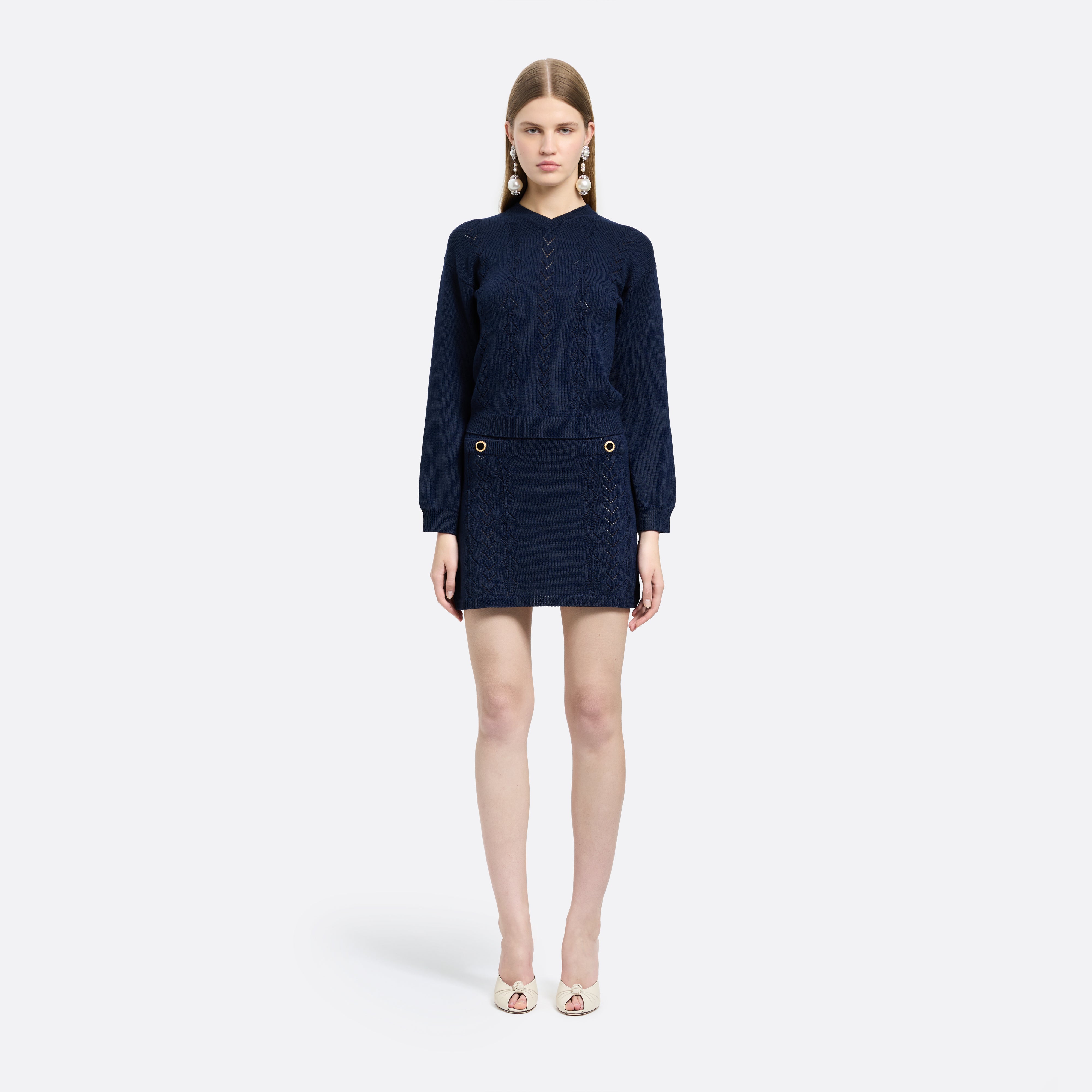 Alessandra Rich Skirts mini-jupe laine mérinos bleu marine