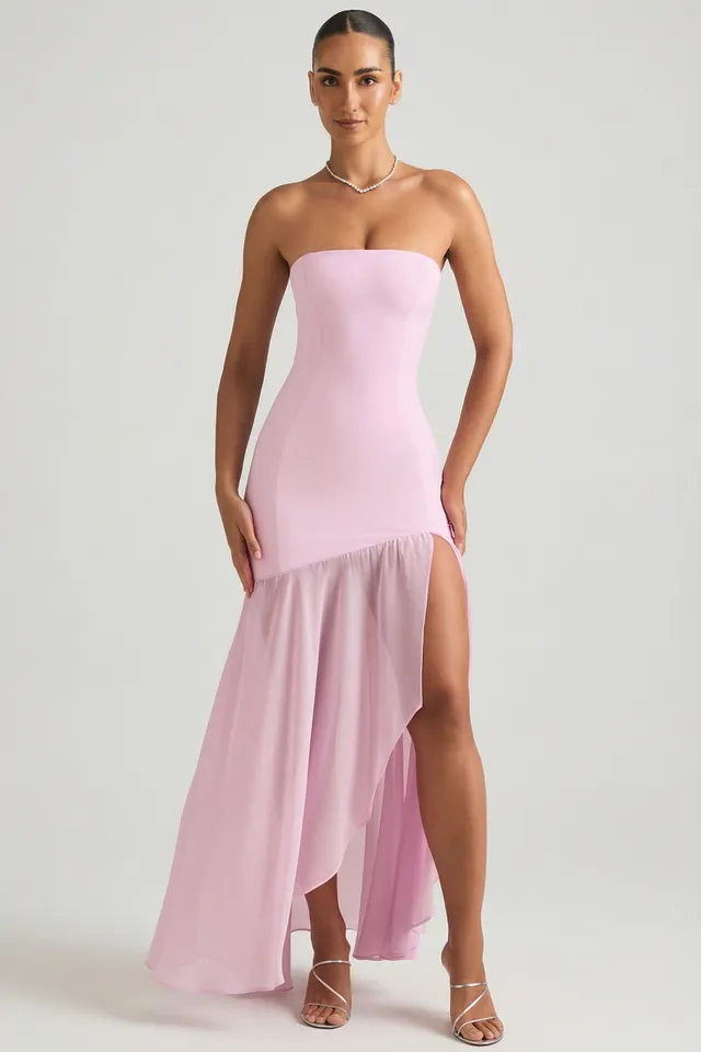 Oh Polly Melina robe maxi rose pâle bustier sirène