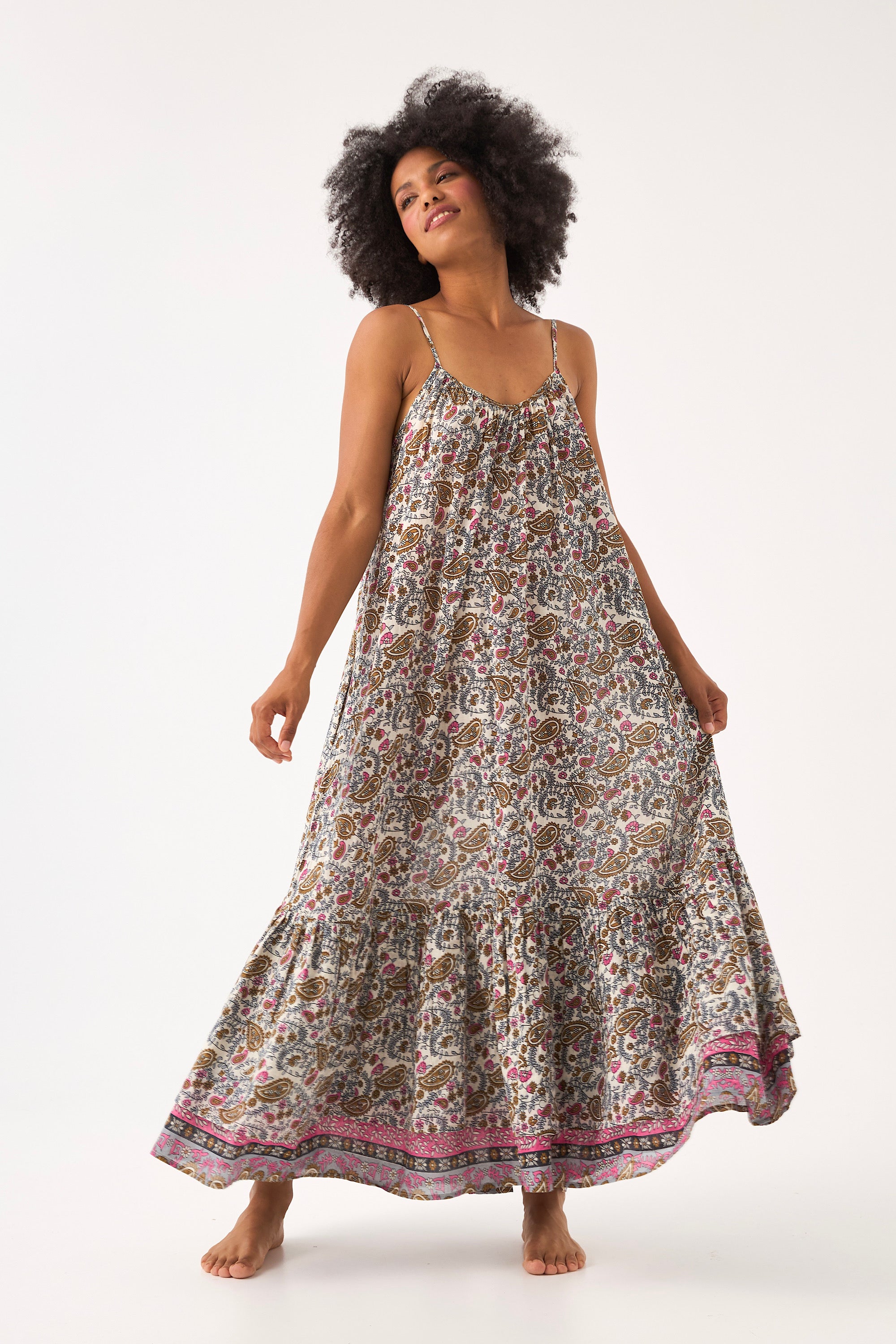 Chicosoleil Pearl robe longue rose mandala coton