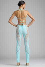 Oh Polly Stevie Pantalon flare Ice Blue strass petite