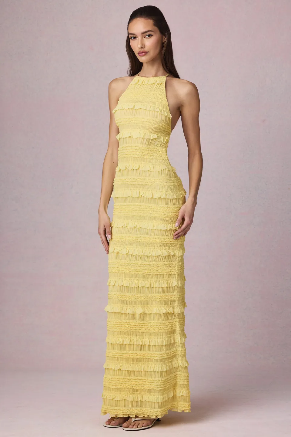 Oh Polly Tove Robe Maxi Jaune Citron Dos Nu 14224