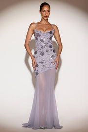 Oh Polly Amarelle robe longue lilas sequins dos nu