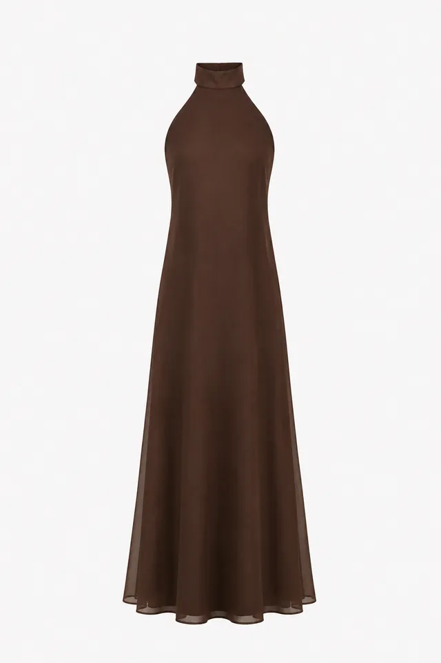 The Ethiquette Long Joy Dress robe marron mousseline de soie