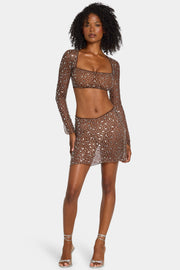 Oh Polly Embellished Thalassa mini jupe cocoa à strass