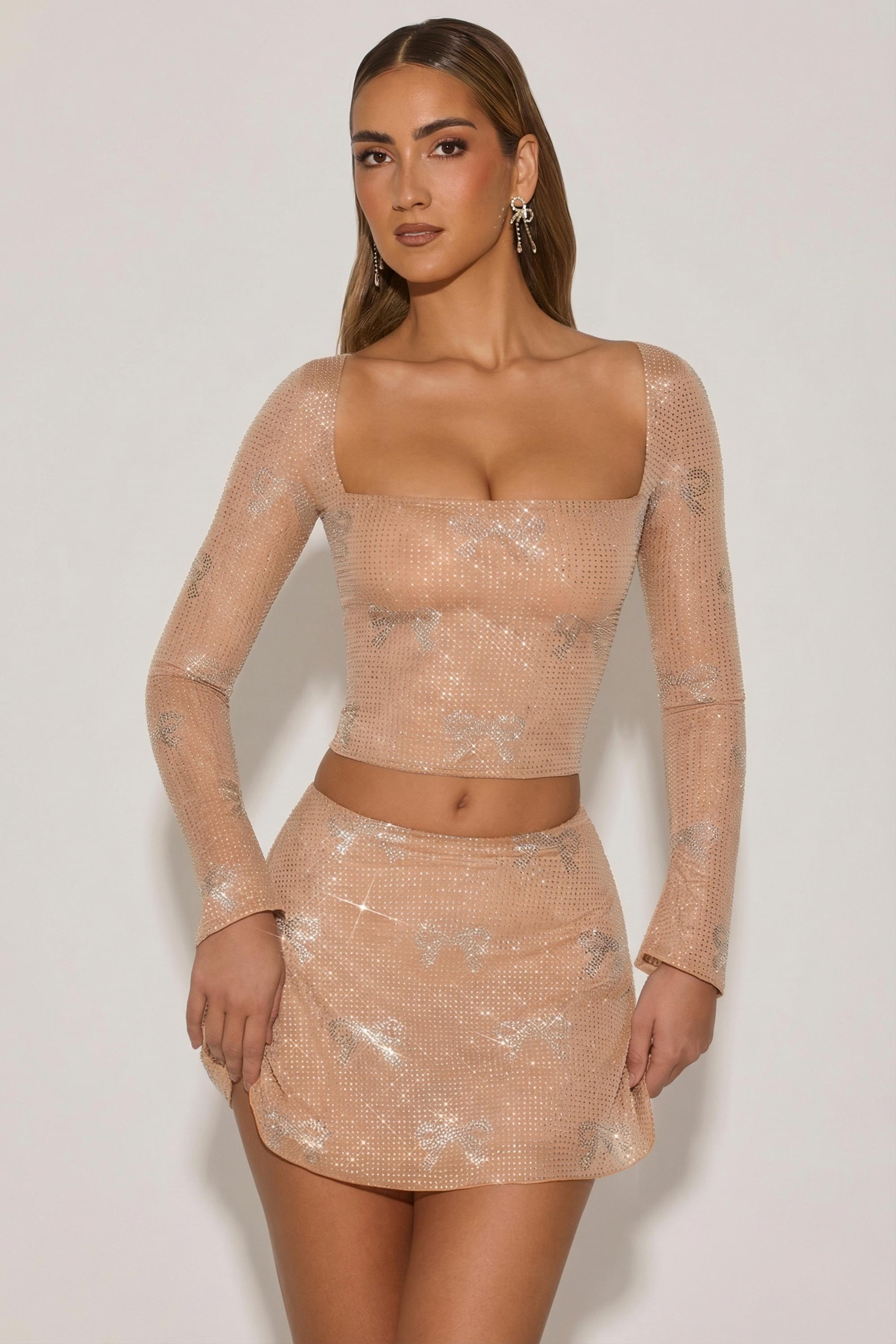 Oh Polly Natala Top Almond strass col carré