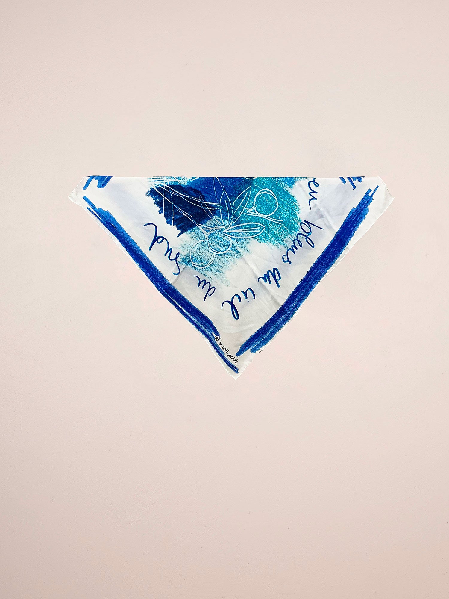MII Carré Olives Bleues foulard soie bleu 70x70 cm