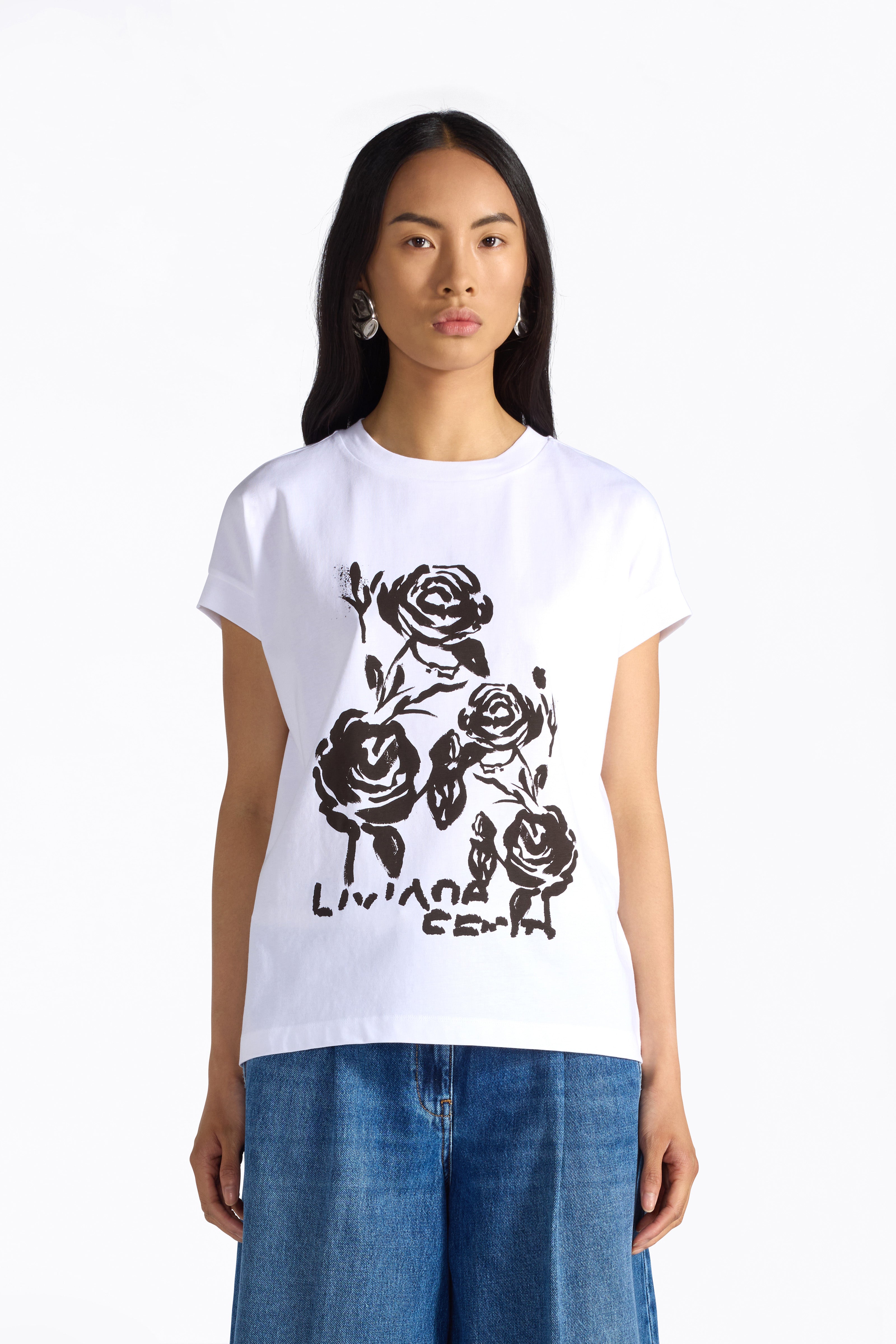 Liviana Conti Nayra t-shirt coton blanc imprimé roses