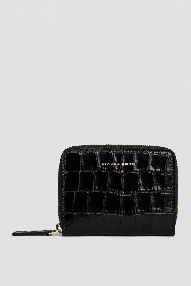 Liviana Conti Cole portefeuille cuir noir croco zip