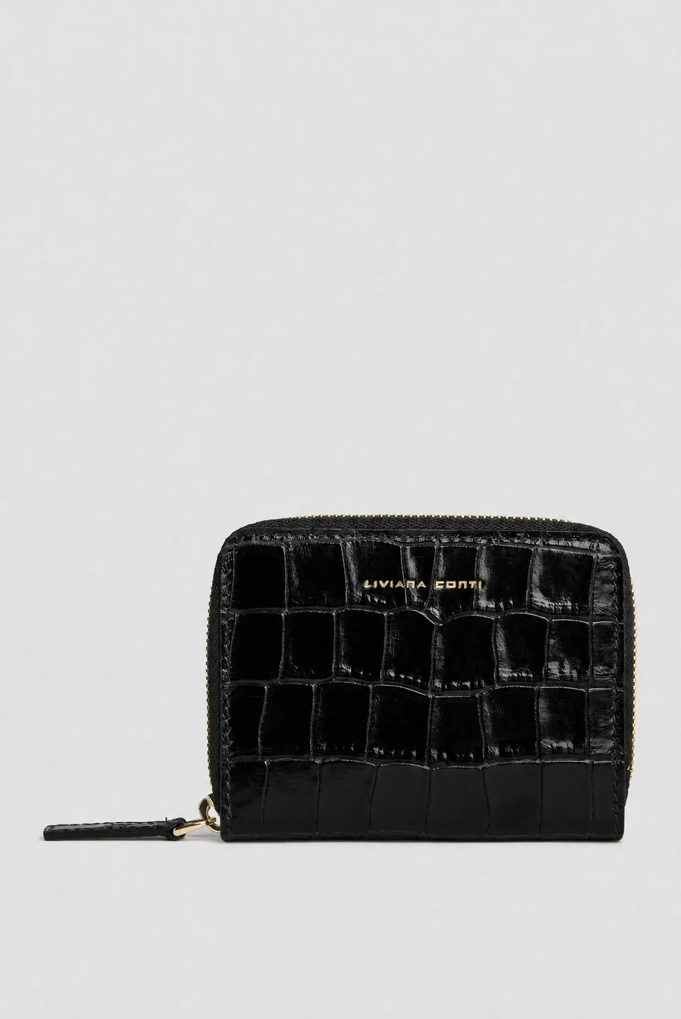 Liviana Conti Cole portefeuille cuir noir croco zip