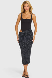 Oh Polly Oresta robe midi noire drapée jersey stretch