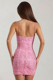 Oh Polly Drop a Glint Mini Robe Rose Perles Bodycon