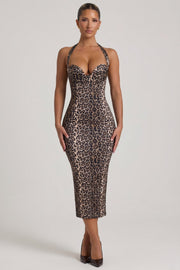 Oh Polly Ismay 12766 robe midi léopard satin moulante