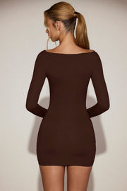 Oh Polly Briallen robe mini jersey chocolat manches longues