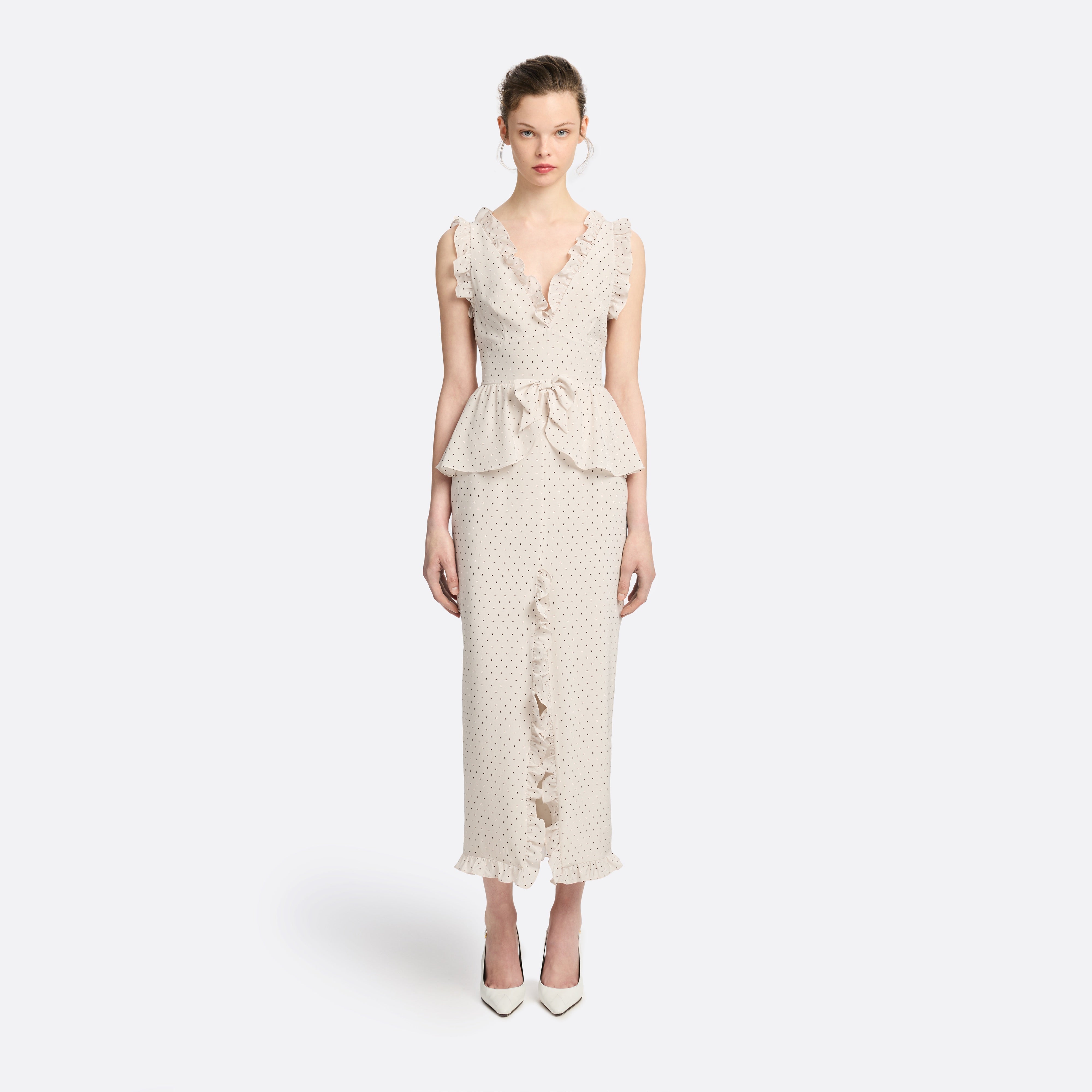 Alessandra Rich Dresses robe midi soie nœud marron amande 36-46