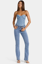 Oh Polly Lilianna Jean Évasé Bleu Moyen Taille Basse