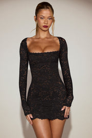 Oh Polly Darla 15400 mini robe dentelle noire manches longues