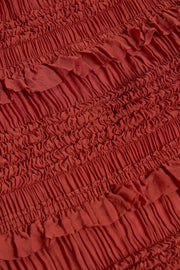 Oh Polly Naima Jupe Maxi Rouge Brûlé à Volants Mi-Haute