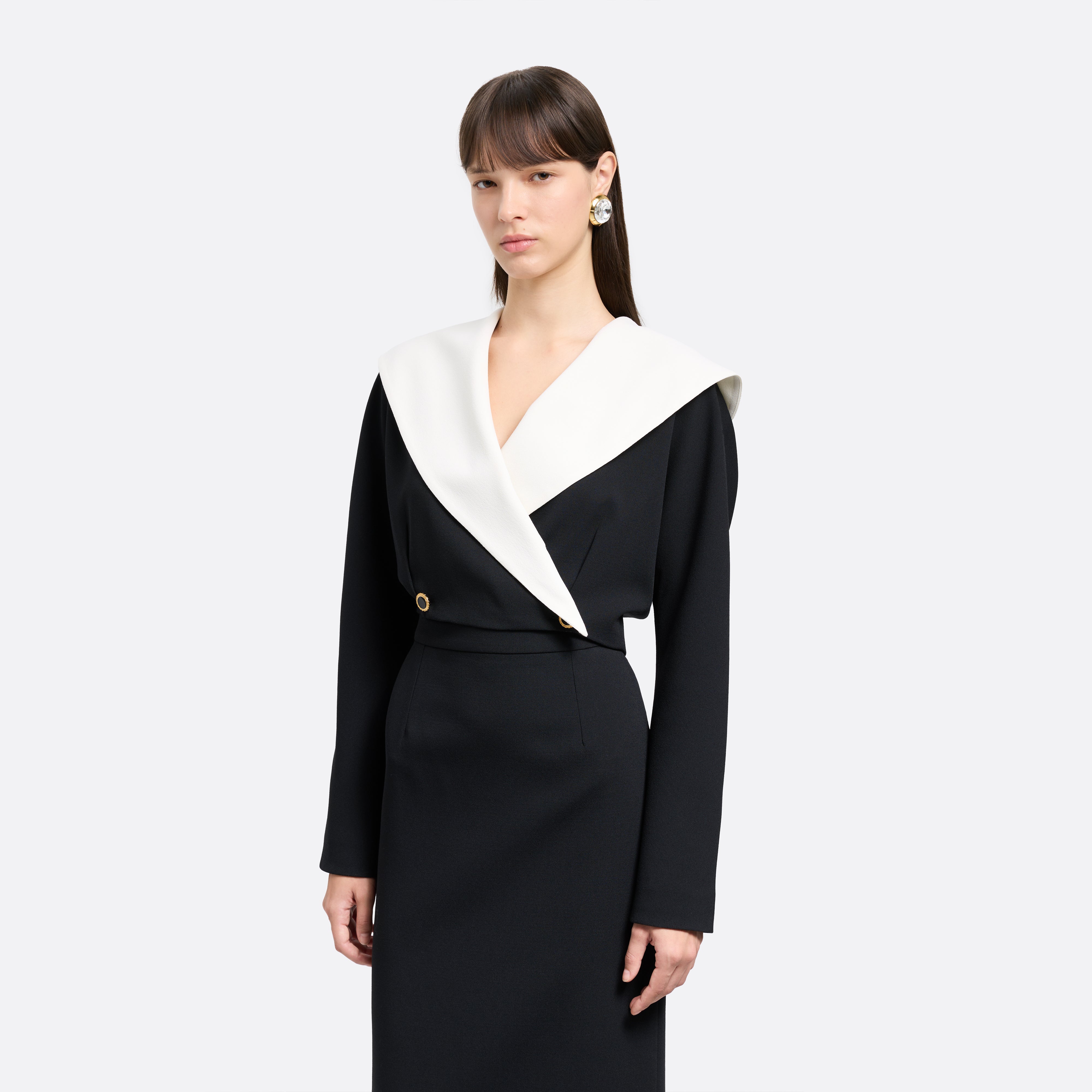 Alessandra Rich Wool Crêpe Cropped Jacket veste noire laine