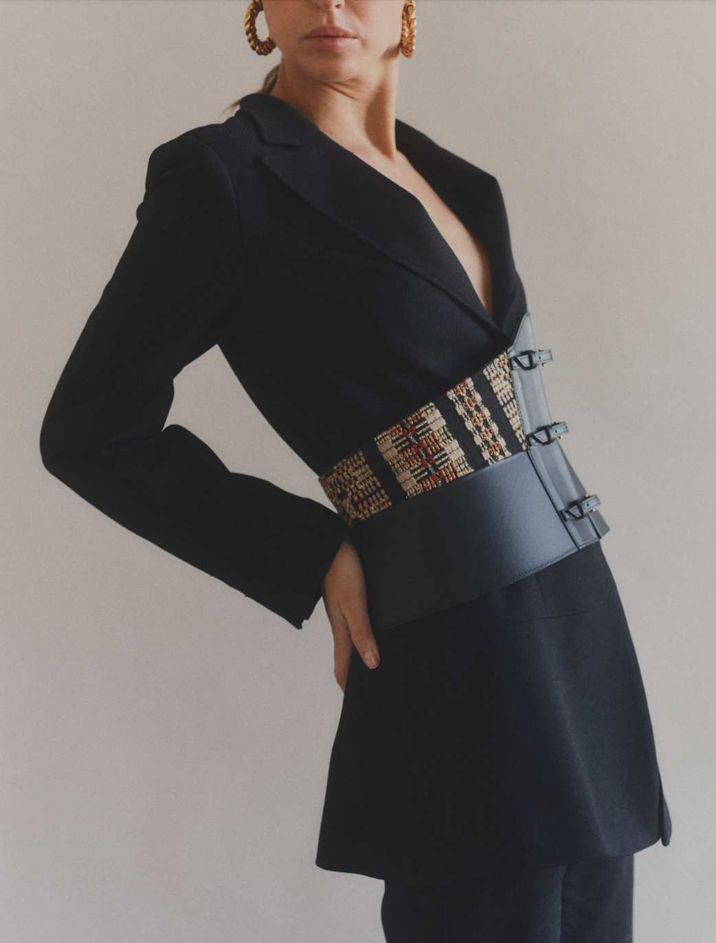 The Ethiquette La Couture corset noir cuir brocart taille 80