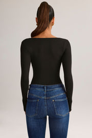 Oh Polly Kaia top col carré noir manches longues