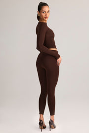 Oh Polly Roux 15441 Legging Marron 7/8 Taille Mi-Haute Modal