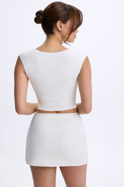 Oh Polly Modal Ruched Cap-Sleeve top blanc col sweetheart