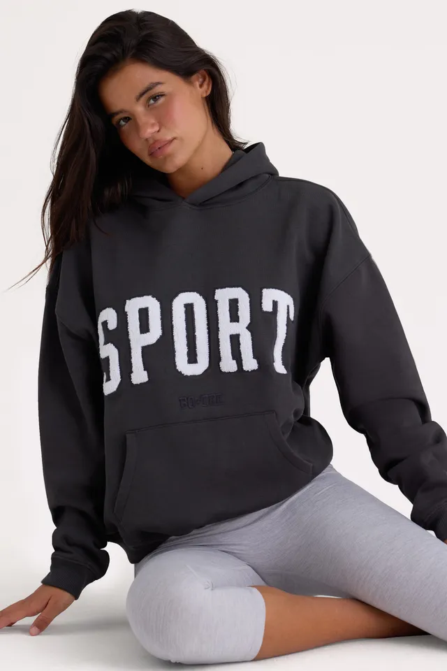 Oh Polly Knitwear Varsity BT0802 sweat à capuche noir oversize coton