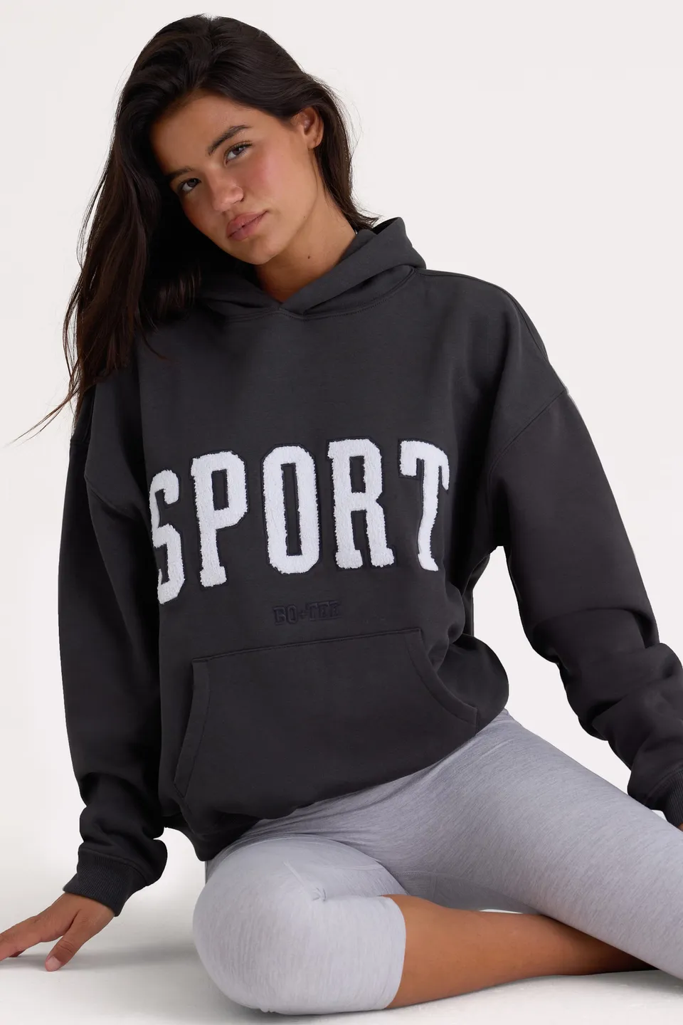 Oh Polly Knitwear Varsity BT0802 sweat à capuche noir oversize coton