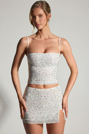 Oh Polly Embellished 9011 mini jupe blanche strass fente