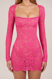 Oh Polly Darla 15400 mini robe dentelle rose fluo transparente