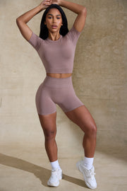 Oh Polly Define Luxe High Waist Mini Shorts short mocha gainant