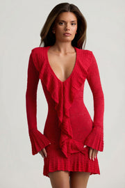 Oh Polly Jolessa mini robe cerise volants maille