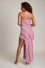 Oh Polly Nevali robe longue bandeau rose volants