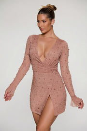 Oh Polly Embellished Chelsea 6127 robe mini beige perles