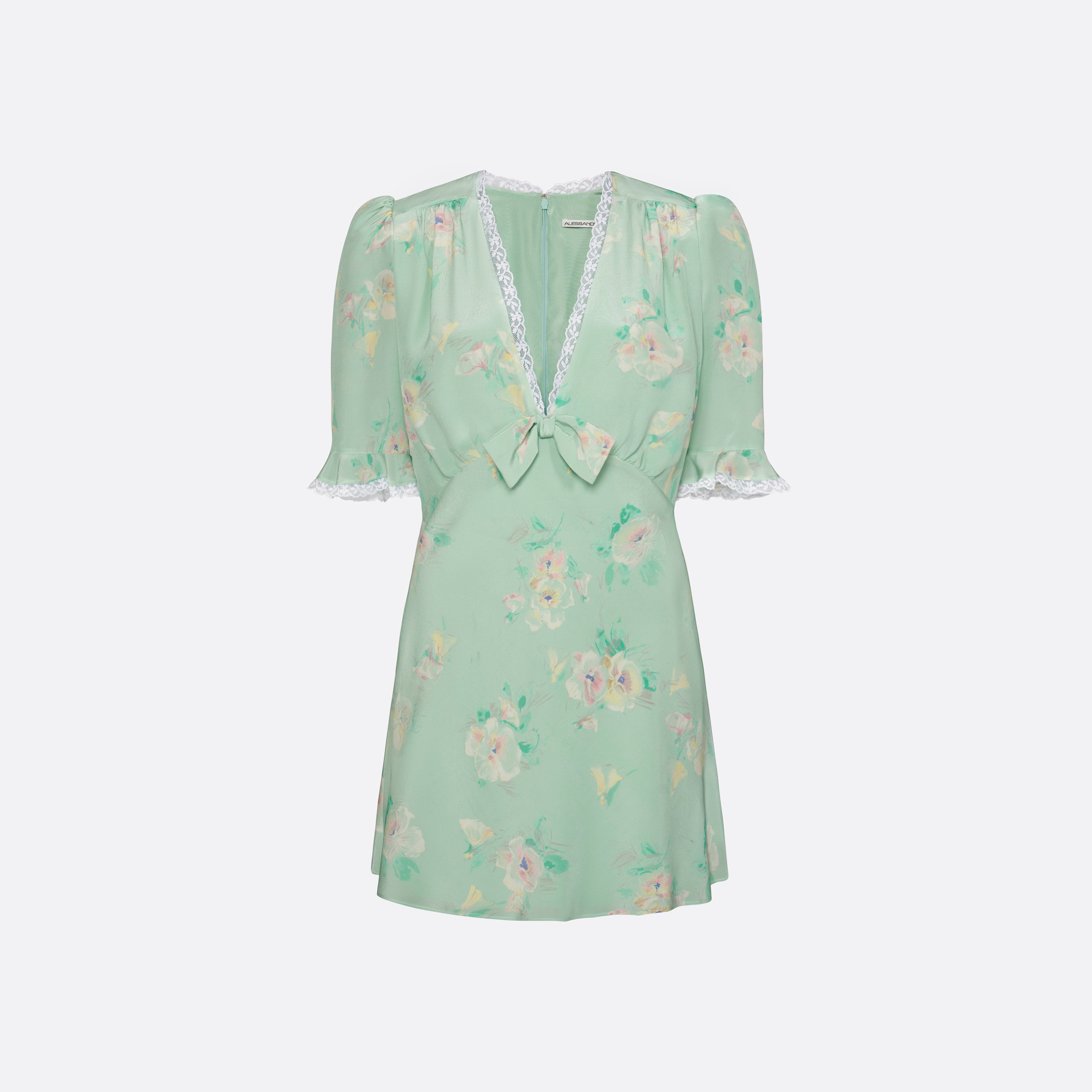 Alessandra Rich Silk Mini Dress Bow robe soie vert taille 36