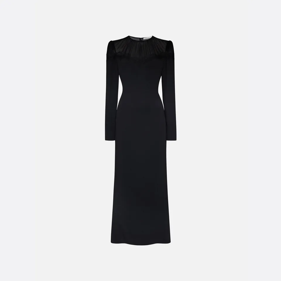 Alessandra Rich Cady Silk Georgette Midi Dress robe noire 36-46
