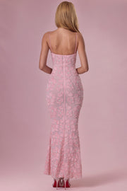Oh Polly Valora robe maxi blush perles 3D col carré