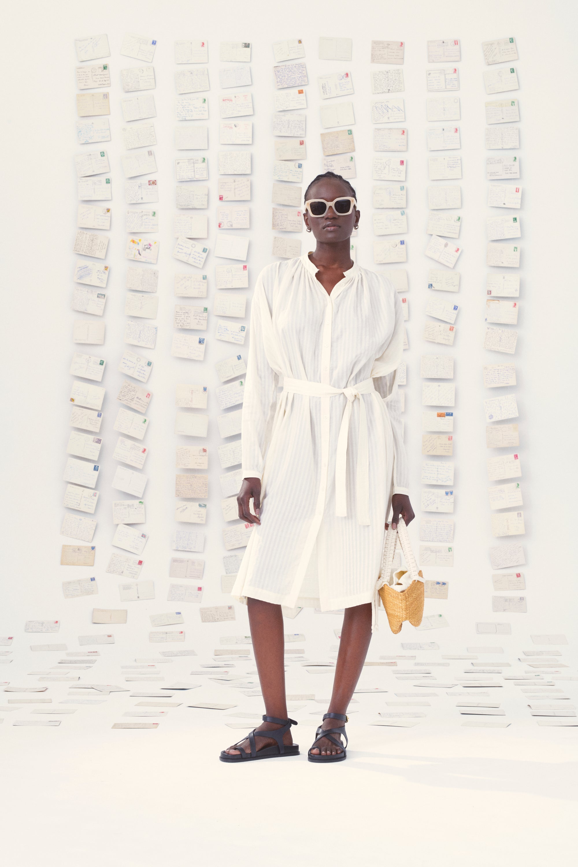 Mii en carte postale Eos robe coton-soie rayée blanc