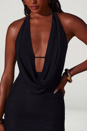 Oh Polly Mariposa 7284 Robe longue noire jersey décolleté