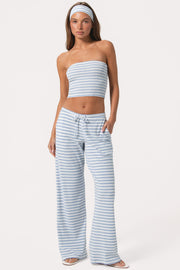 Oh Polly Pantalon Jersey Côtelé Bleu Rayé Taille Basse