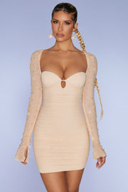 Oh Polly St Germain 5318 robe mini sable manches longues perlée