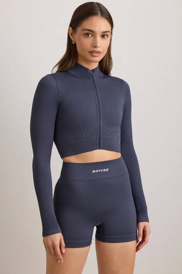 Oh Polly Bo+Tee FlexiRib Zip-Up Cropped Jacket veste indigo slate