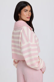 Oh Polly pull court maille douce rose rayé col V
