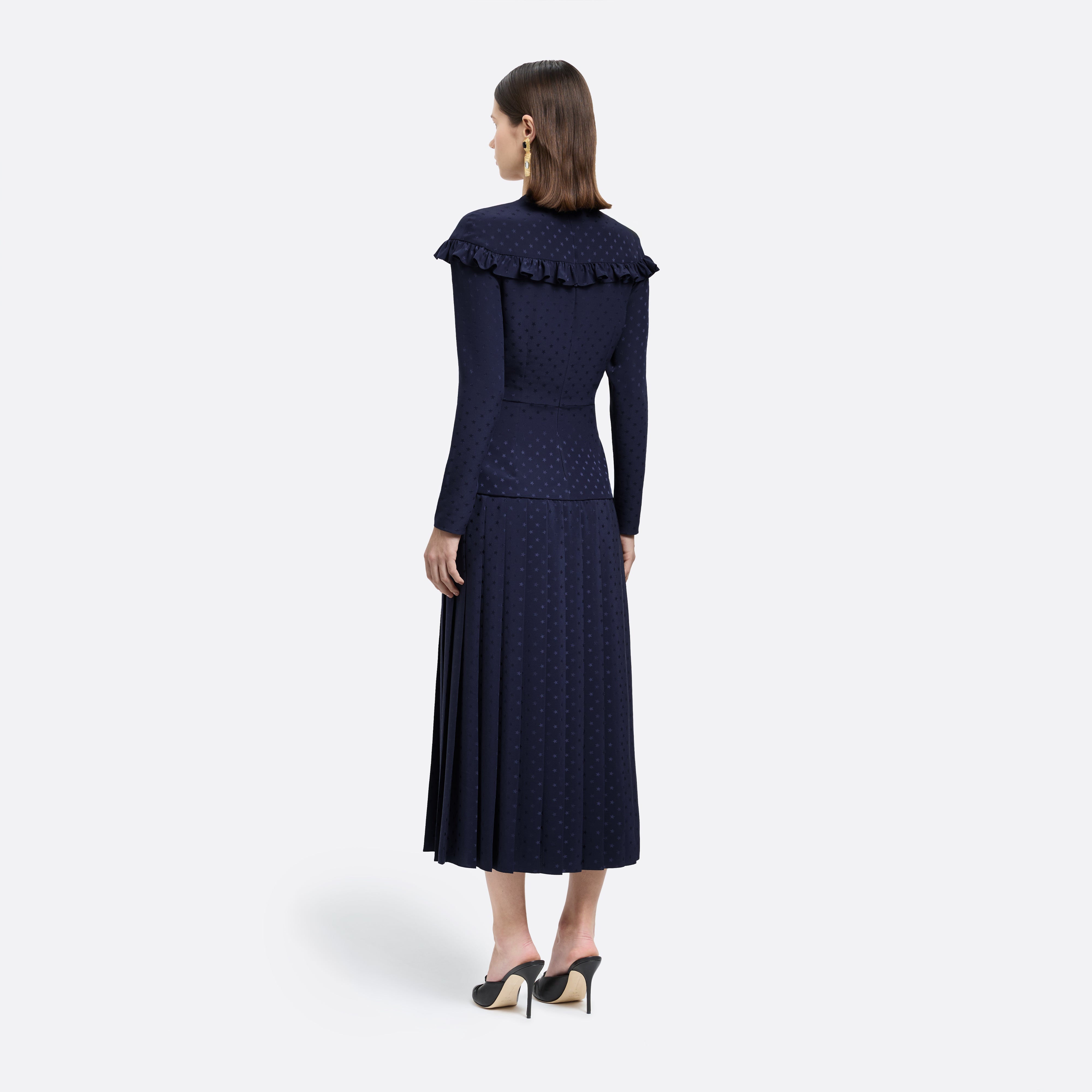 Alessandra Rich Silk Jacquard robe midi bleu marine 40
