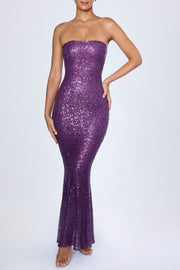 Oh Polly Embellished Robe Kinsley Raisin Maxi Sequin